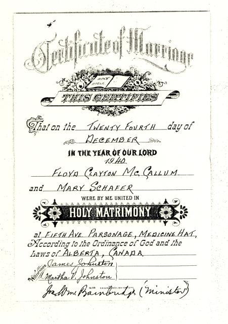 marriage certificate Floyd McCallum