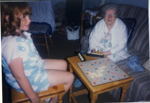 Christine & Jeannie playing Scrabble