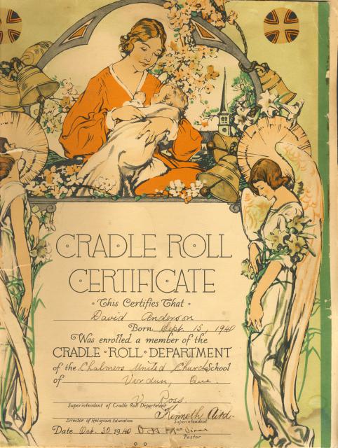 cradle roll certificate