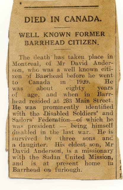 newspaper death notive from Barhead