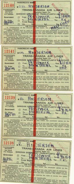 1947 airline tickets for james annie ann & jim