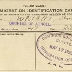 Annie Wright Immigration card May 17 1930 