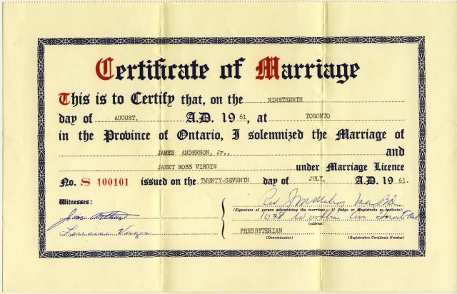 Jim & Jan Marriage certificate