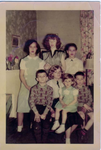 Lily Woo, Mary Anderson, Kim Woo, Lorne Vallis, Joyce, Marggie Valis & Greg Vallis Foster children June 1953 Verdun Quebec
