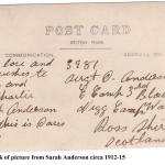 Note from Sarah Anderson 1912-15